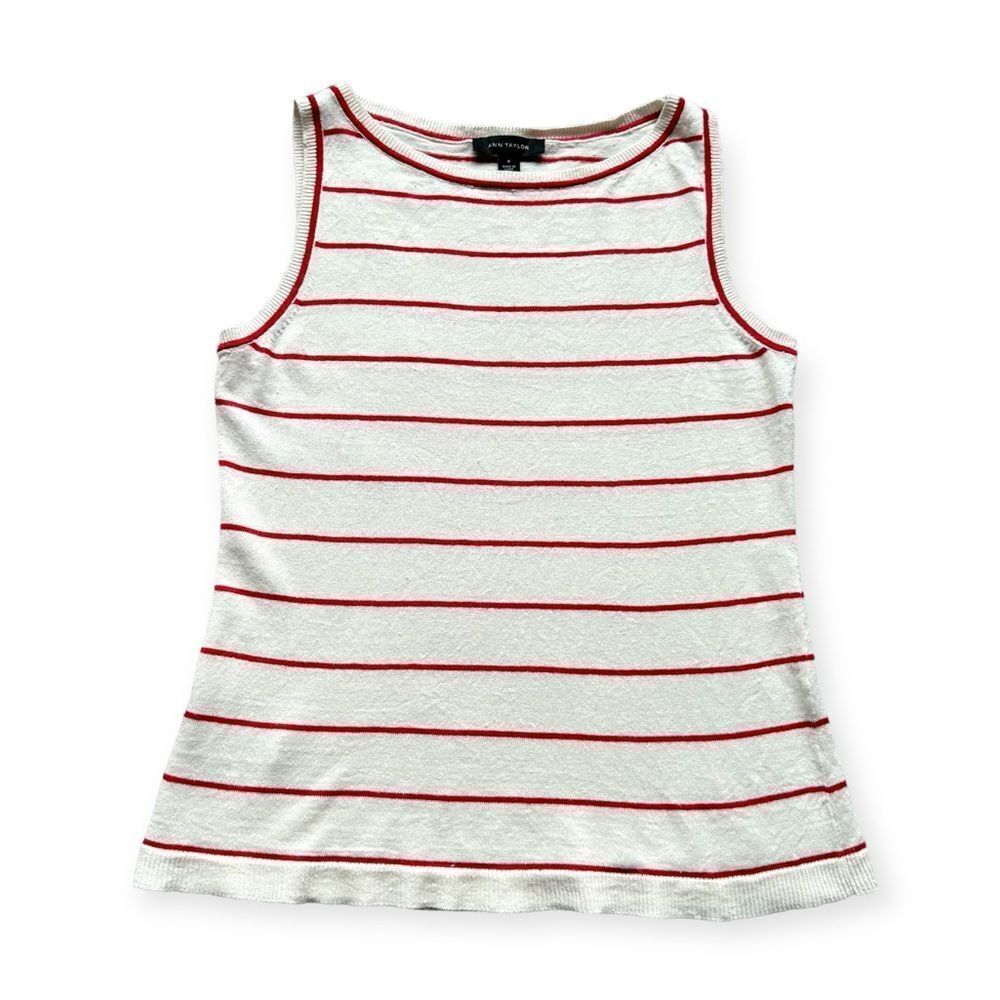 🔃Ann Taylor Red Striped Sleeveless Blouse Tank Top